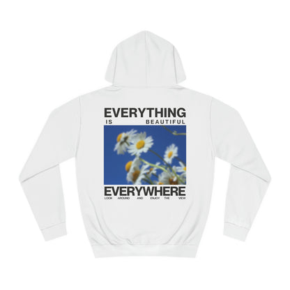 Back of Arctic White Everything Everywhere hoodie with black graphics