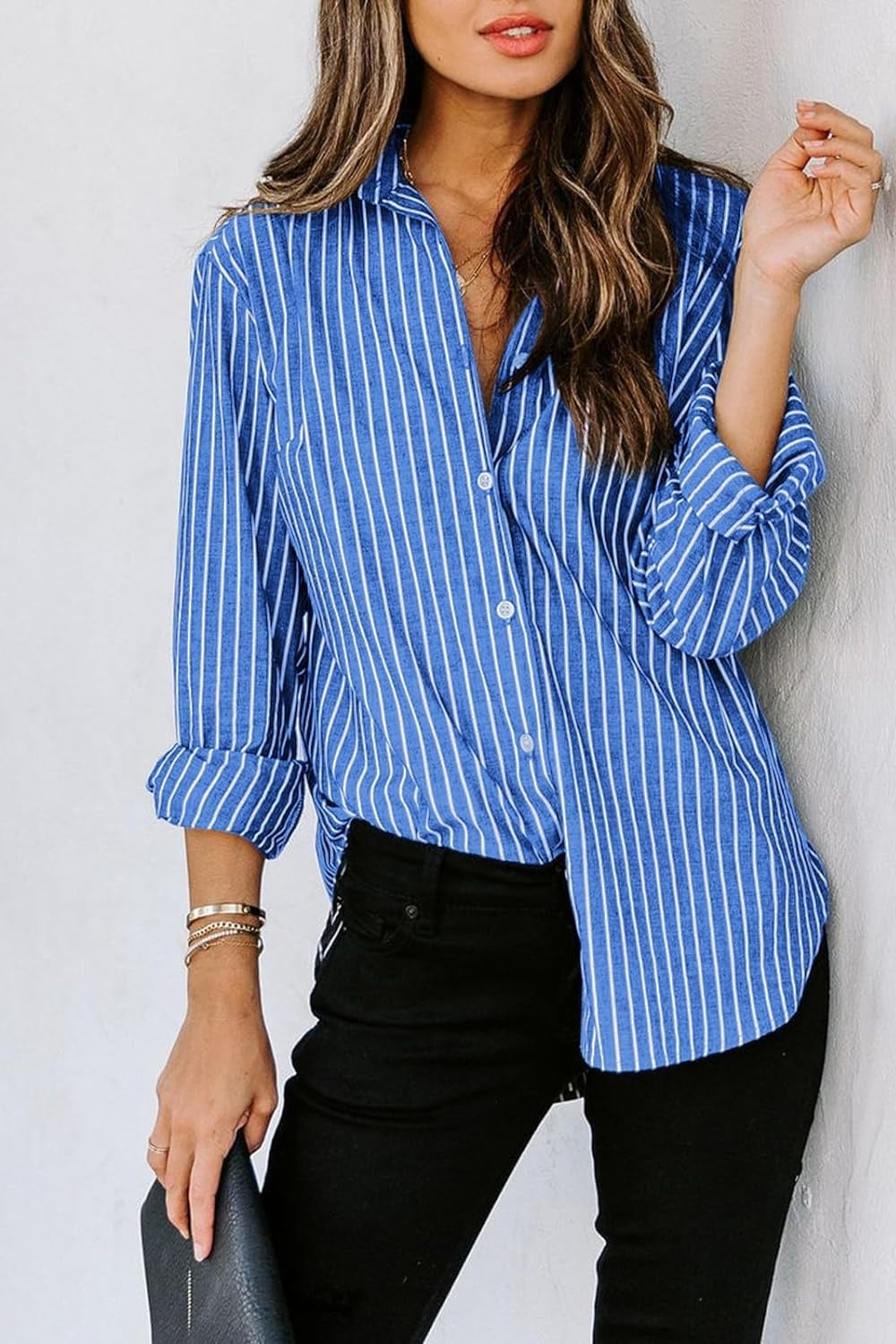 Blue and White Striped Button Up Shirt 