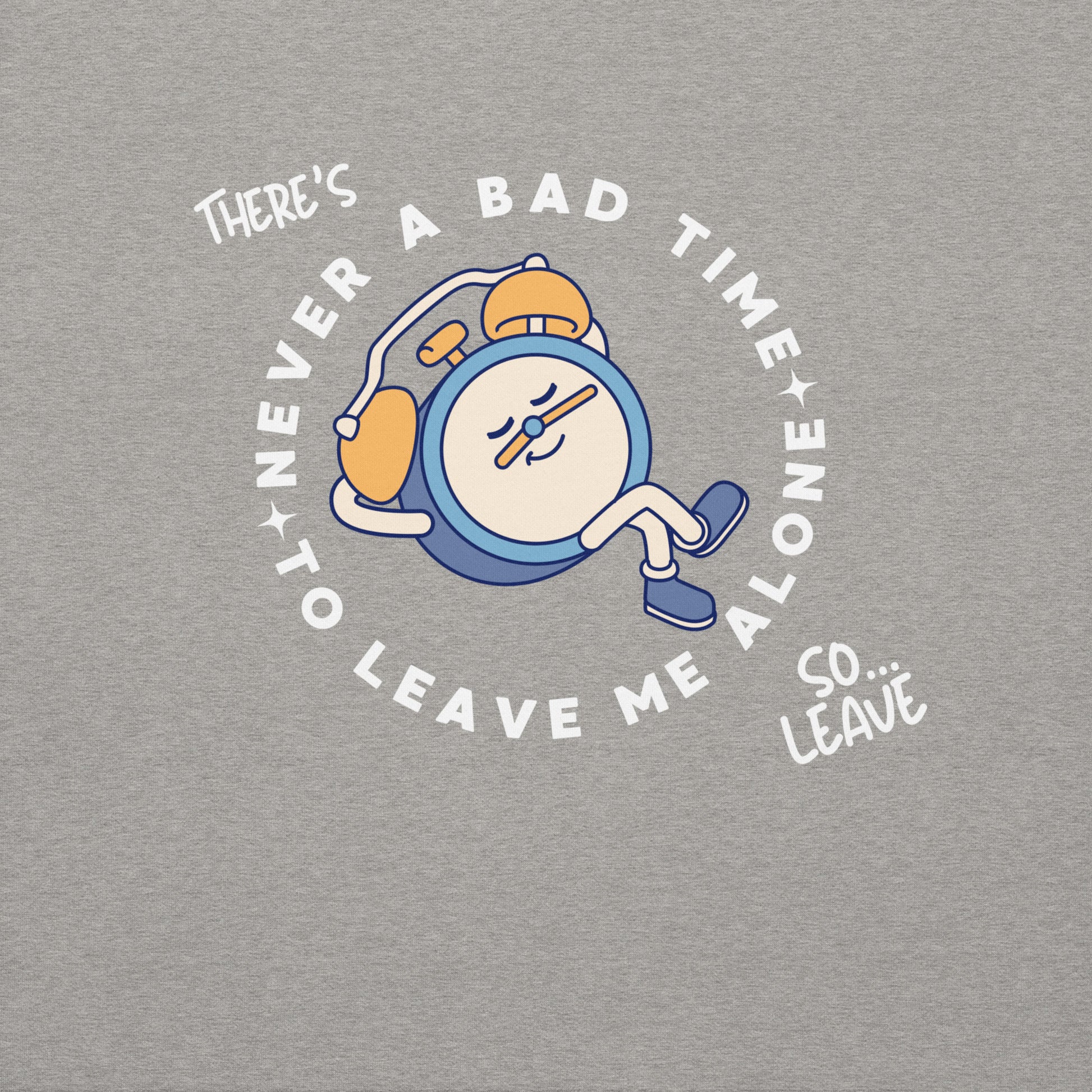 Never a Bad Time Back design Close Up on Gray Hoodie