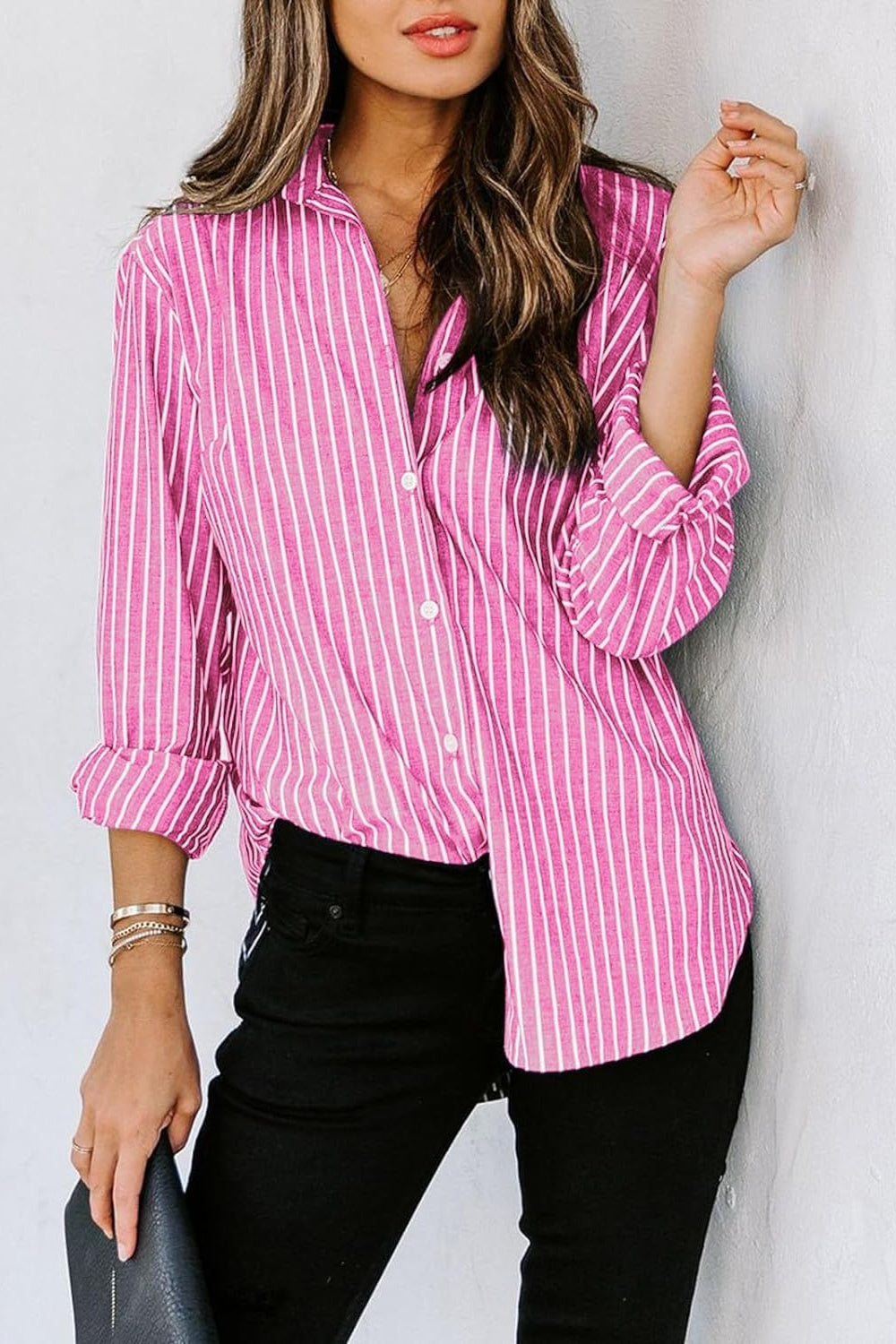 Pink and White Striped Collared shirt 