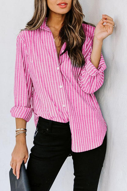 Pink and White Striped Collared shirt 