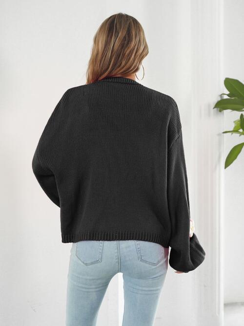 Back of Black 3D Floral Cardigan sweater