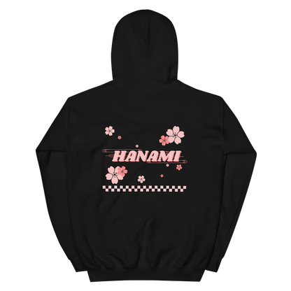 Back of Black Cherry Blossom Breeze Sweater with Hanami on it