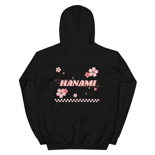 Back of Black Cherry Blossom Breeze Sweater with Hanami on it