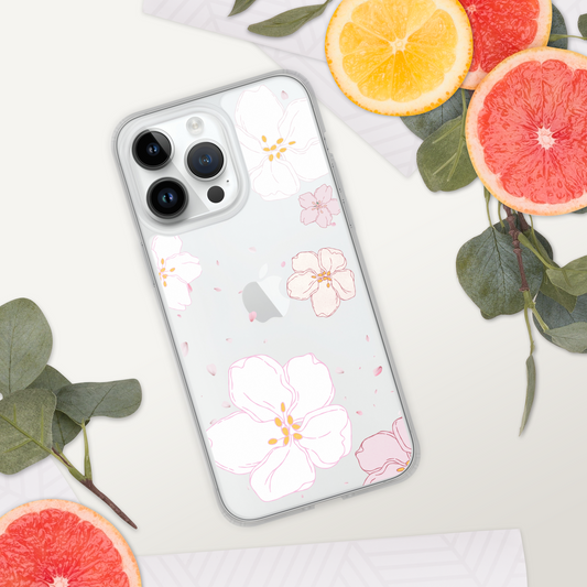 Pink and White Cherry Blossom Clear Case with iPhone Pro Max