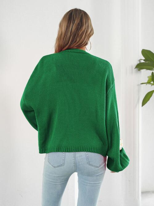 Back of Green Popping Floral Cardigan sweater. 