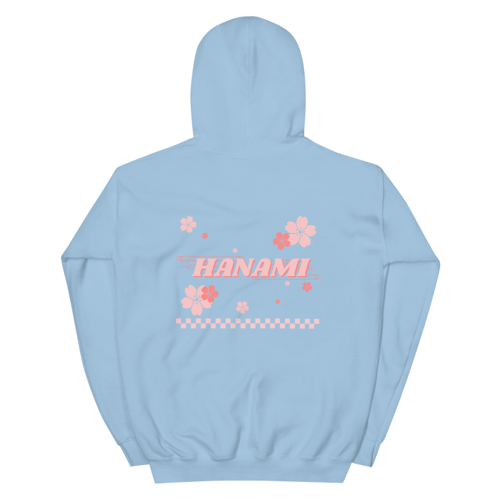 Back of Light Blue Cherry Blossom Breeze Sweater with Hanami on it