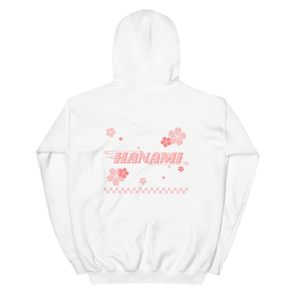 Back of White Cherry Blossom Breeze Sweater with Hanami on it